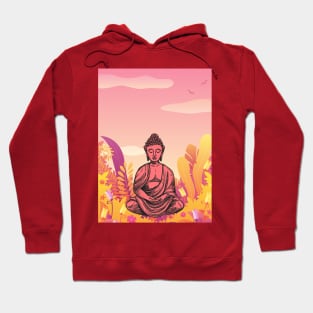 Vibrant Pink and Yellow Mountain Buddha Graphic Hoodie